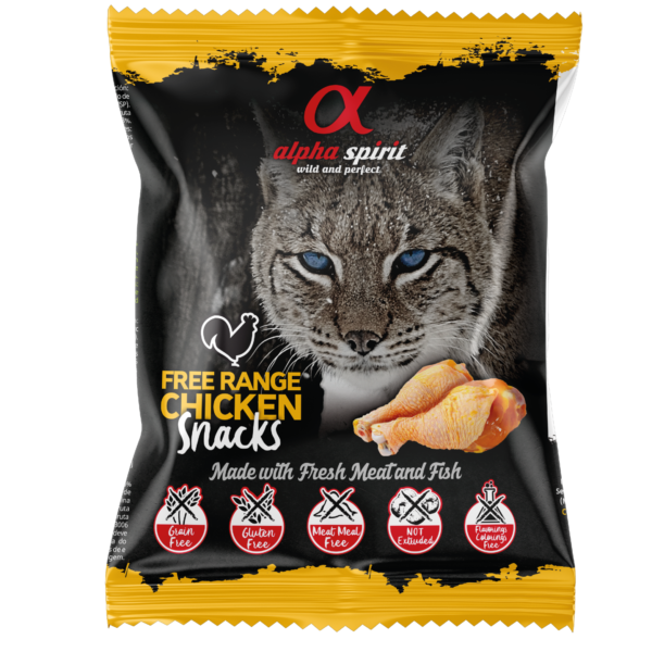alpha spirit Cat Snacks Bag gewürfelt Freiland-Huhn 50g