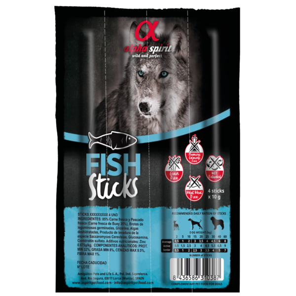 alpha spirit Dog Sticks Fisch 4er