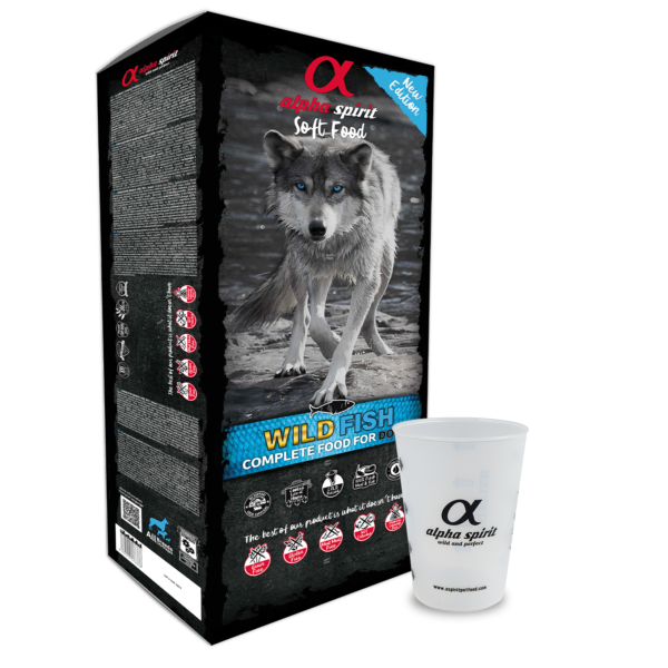 alpha spirit Dog Complete Soft Food Wild Fish 9kg + Gratis Messbecher