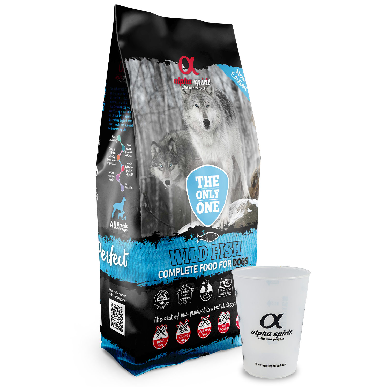 alpha spirit Dog The Only One Wild Fish 12kg + Gratis Messbecher